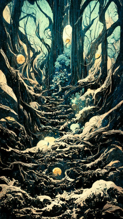 forest in the night starry skyの写真素材