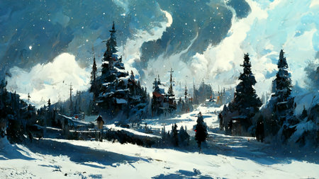 Christmas snow on a cold nightの写真素材