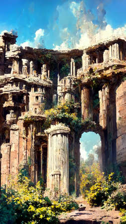 forest old ruin of Greek city or Roman empire historicalの写真素材