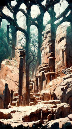 forest old ruin of Greek city or Roman empire historicalの写真素材