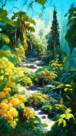 Rainforest forest in the sunny morning