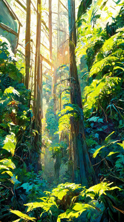 Rainforest forest in the sunny morning