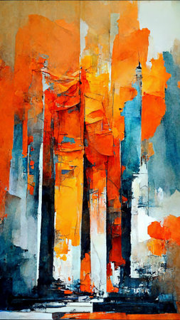 orange grey and more colors abstract paintingの写真素材