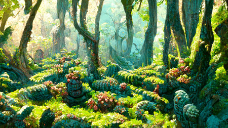 forest Mayan style ancient culture 3D illustration