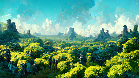Mayan forest in the sunny morning 3D illustration