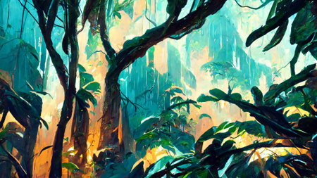 Tropical Rainforest forest Maya ancient culture 3D illustration