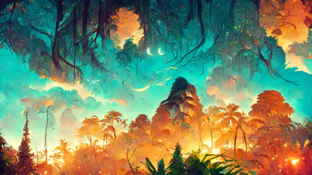 Tropical Rainforest Landscape Tropical forest in the 3D illustration