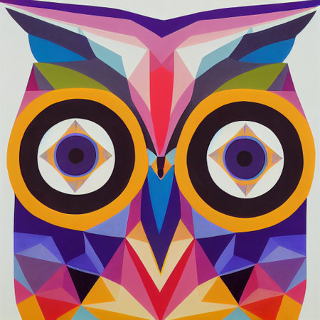 Owl geometric structure and multicolored print colorful symmet 3D illustrationの写真素材