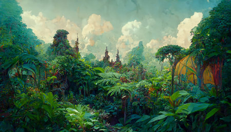 Colorful jungle background with copy space highly detailed rea 3D rendering