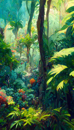 Colorful jungle background with copy space highly detailed rea 3D rendering