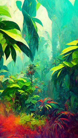 Colorful jungle background with copy space highly detailed rea 3D rendering