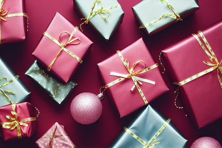 Christmas Gift Wrapping 3D illustrationの写真素材