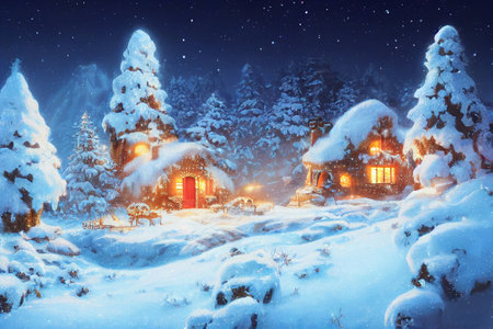 Christmas a small cottage on top 3D illustrationの写真素材