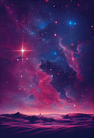 Christmas Starry Sky Scene 3D illustrationの写真素材