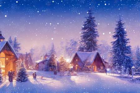 Beautiful winter house and christmas tree on the mountainの写真素材