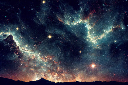 Christmas Starry Sky Scene 3D illustrationの写真素材