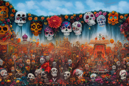 Day of the dead in Mexican culturecar 3D illustrationの写真素材