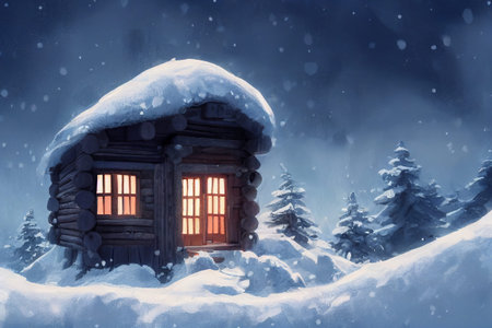 A small cabin on top of a snowy mountain