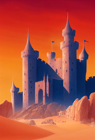 Desert style castle illustrator backgroundの写真素材