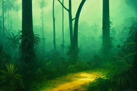 Wild and dark tropical forestの写真素材