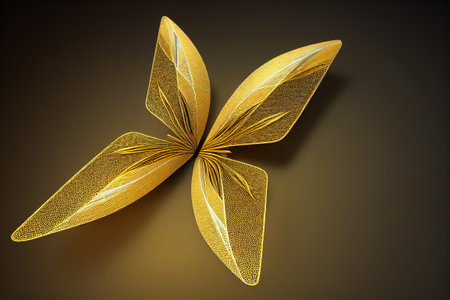 Abstract golden thread butterfly dynamic streamline 3D renderingの写真素材