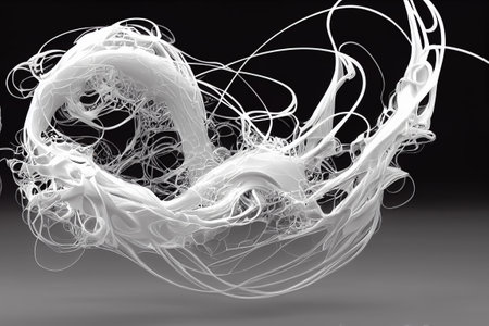 Abstract white filament dynamic streamline 3D renderingの写真素材