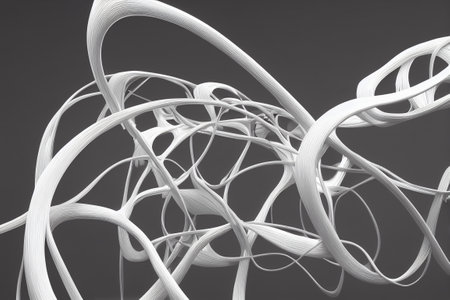 Abstract white filament dynamic streamline 3D renderingの写真素材