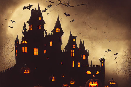 Halloween Ghost Castle 3D illustrationの写真素材