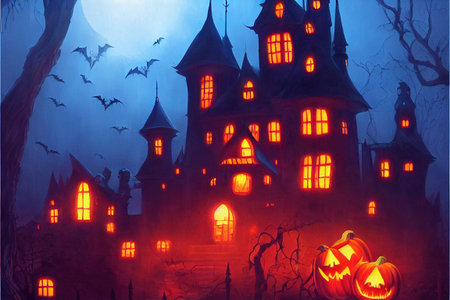 halloween spooky castle 3D illustration