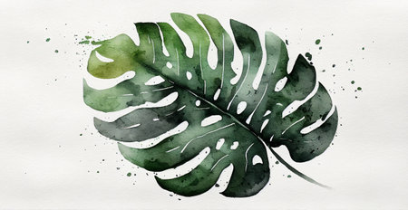 watercolor Plane minimalist subtle monstera leafの写真素材