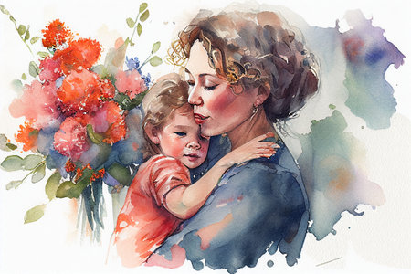 Favorite Mothers Day watercolor illustrationの写真素材