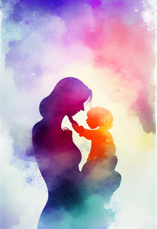 Watercolor painting for Mothers Day abstract backgroundの写真素材