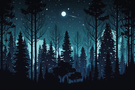 2D flat night sky forest backgroundの写真素材