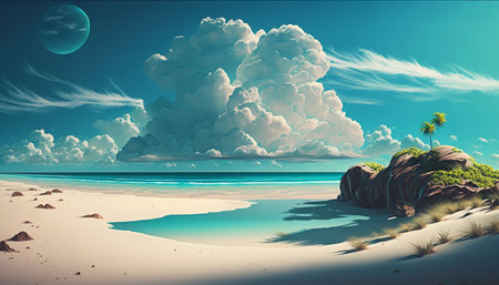 Beach background reef clean sky and cloudsの写真素材