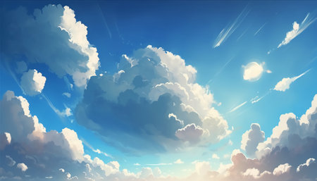 blue sky white clouds pure sky material background under the sの写真素材
