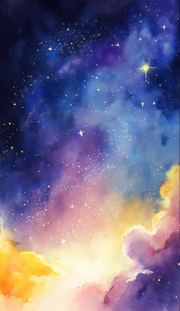 colorful Watercolor dazzling starry sky wallpaper universeの写真素材