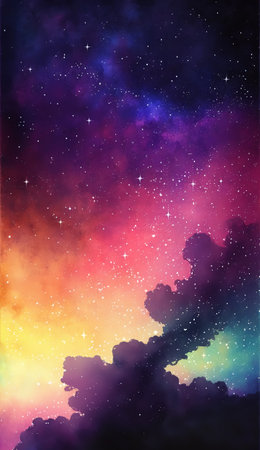 colorful Watercolor dazzling starry sky wallpaper universeの写真素材