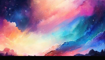 colorful Watercolor dazzling starry sky wallpaper universeの写真素材
