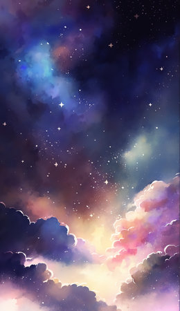 Watercolor dazzling starry sky wallpaper universe starry skyの写真素材