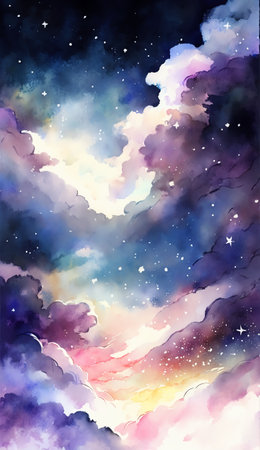 Watercolor dazzling starry sky wallpaper universe starry skyの写真素材