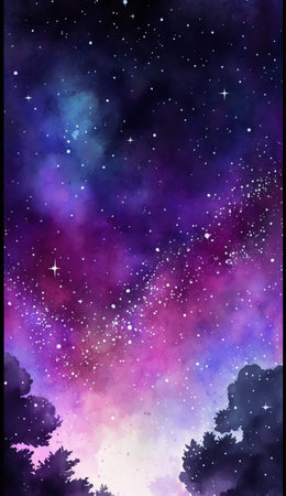 Watercolor dazzling starry sky wallpaper universe starry skyの写真素材