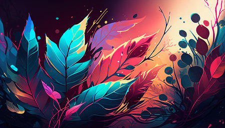 Vibrant Glowing Wallpaper watercolor styleの写真素材