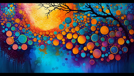 Fusion between Pointillism and Alcohol ink painting Vibrantの写真素材
