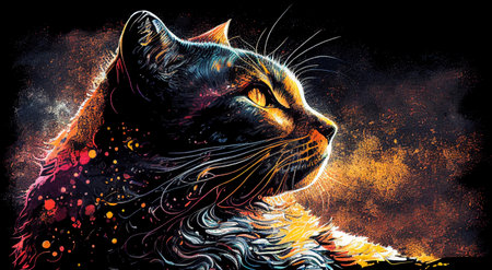 Pointillism and ink painting cat Wallpaperの素材