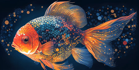 Pointillism and ink painting goldfish Wallpaperの素材