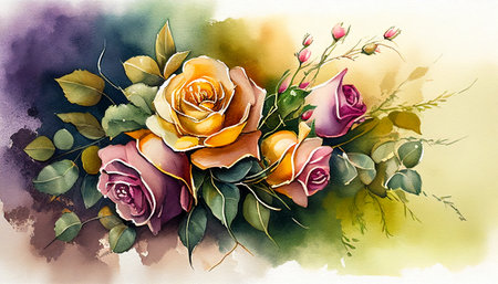 Bouquet of roses beautiful flowers bright colors. Watercolorの写真素材