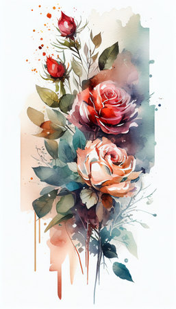 Bouquet of roses beautiful flowers. Watercolor Abstractの写真素材