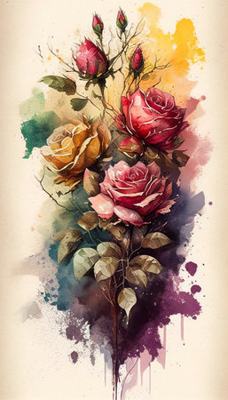 Bouquet of roses beautiful flowers. Watercolor Abstractの写真素材