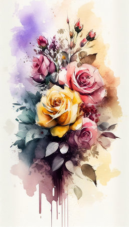 Bouquet of roses beautiful flowers. Watercolor Abstractの写真素材