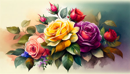 Bouquet of roses beautiful flowers bright colors. Watercolorの写真素材